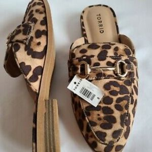 TORRID Faux Suede Leopard Print Mules Slides Flats